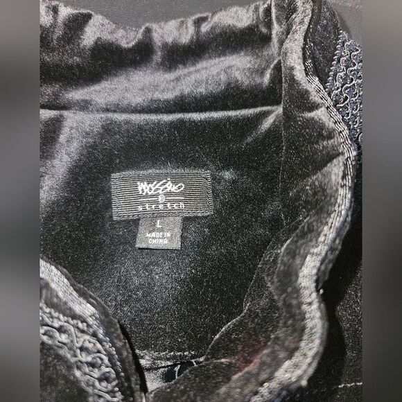 Mossimo Black Velvet Military Gothic Steampunk Gold Button Jacket Size L - Picture 8 of 8